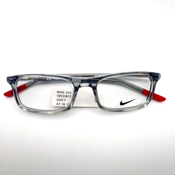 Nike 5540 060 Kids Eyeglass Frames Rectangle Full Clear Grey Red 47-16-130 $134